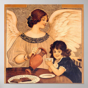 Antieke Franse Chocolade Engel Poster: Vintage Kun Poster