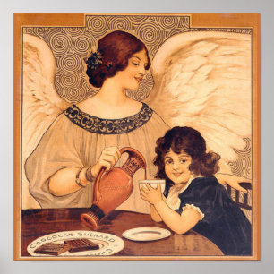 Antieke Franse Chocolade Engel Poster: Vintage Kun Poster