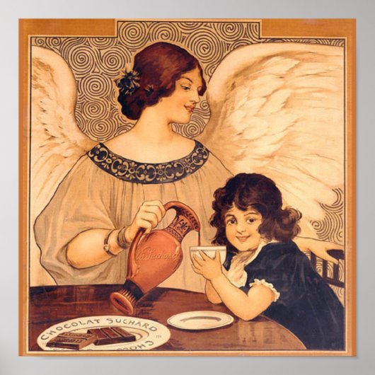 Antieke Franse Chocolade Engel Poster: Vintage Kun Poster (Voorkant)
