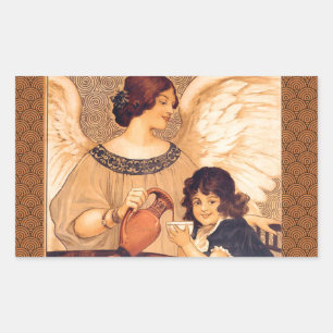 Antieke Franse Chocolade Engel Poster: Vintage Kun Rechthoekige Sticker