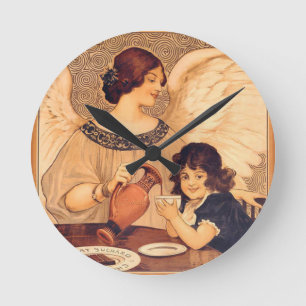 Antieke Franse Chocolade Engel Poster: Vintage Kun Ronde Klok