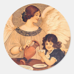 Antieke Franse Chocolade Engel Poster: Vintage Kun Ronde Sticker