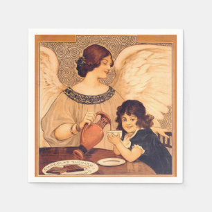 Antieke Franse Chocolade Engel Poster: Vintage Kun Servetten