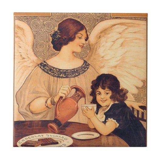 Antieke Franse Chocolade Engel Poster: Vintage Kun Tegeltje (Voorkant)