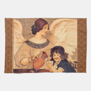 Antieke Franse Chocolade Engel Poster: Vintage Kun Theedoek