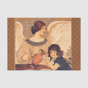 Antieke Franse Chocolade Engel Poster: Vintage Kun Tissuepapier