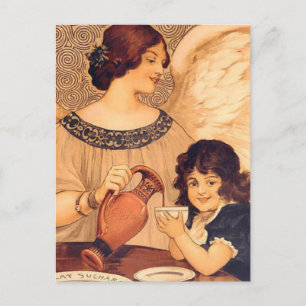 Antieke Franse Chocolade Engel Poster: Vintage Kun Uitnodiging Briefkaart