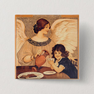 Antieke Franse Chocolade Engel Poster: Vintage Kun Vierkante Button 5,1 Cm