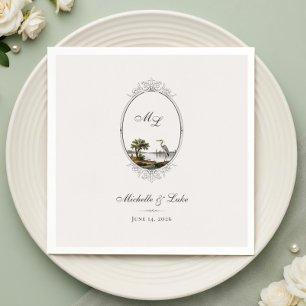 Antieke Franse Landschap Monogram Trouwnapkin Servet