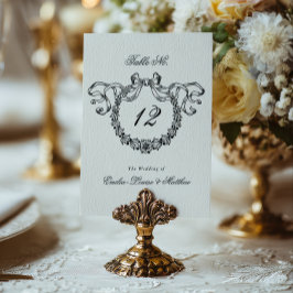 Antieke Franse Monogram Krans Elegante Trouw Kaart