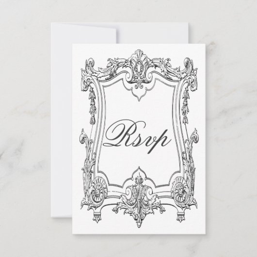 Antieke Franse Scroll RSVP Dubbelzijdig Kaartje (Voorkant)