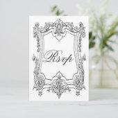 Antieke Franse Scroll RSVP Dubbelzijdig Kaartje (Staand voorkant)