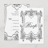 Antieke Franse Scroll RSVP Dubbelzijdig Kaartje (Voorkant / Achterkant)