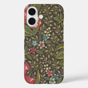 Antieke Franse Toile de Jouy bloempatroon iPhone 16 Hoesje