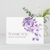 Antieke Franse Toile Paarse Bloemrijke Bruidsdouch Bedankkaart (Staand voorkant)