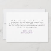 Antieke Franse Toile Paarse Bloemrijke Bruidsdouch Bedankkaart (Achterkant)