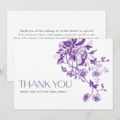 Antieke Franse Toile Paarse Bloemrijke Bruidsdouch Bedankkaart (Voorkant / Achterkant)