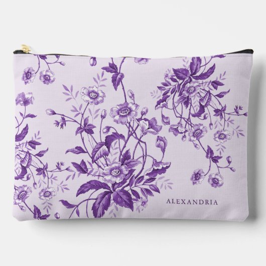 Antieke Franse Toile Paarse Bloemrijke Bruidsdouch Etui (Voorkant)