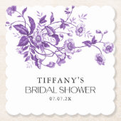 Antieke Franse Toile Paarse Bloemrijke Bruidsdouch Kartonnen Onderzetters (Voorkant)