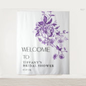 Antieke Franse Toile Paarse Bloemrijke Bruidsdouch Wandkleed (Voorkant)