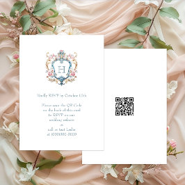 Antieke Geborduurde Bloem Crest Trouw QR Code Informatiekaartje