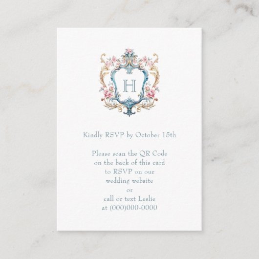 Antieke geborduurde bloemenkam Wedding QR Code Informatiekaartje (Voorkant)
