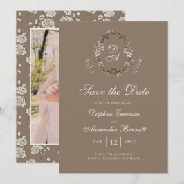 Antieke Gebrandmerkte Bruine Bloemen Foto Save The Date