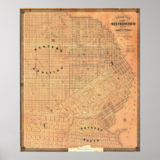 Antieke gedetailleerde gouden San Francisco-kaart Poster