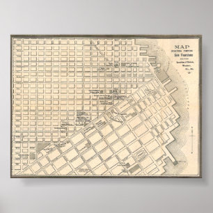 Antieke gedetailleerde gouden San Francisco-kaart Poster