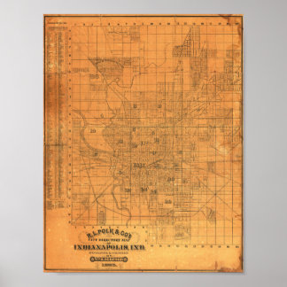 Antieke gedetailleerde kaart van Indianapolis 1885 Poster
