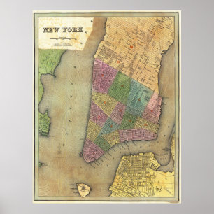 Antieke gedetailleerde New York kaart poster 1838