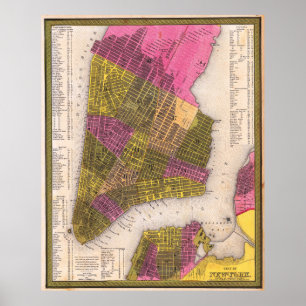Antieke gedetailleerde New York kaartposter 1847 Poster