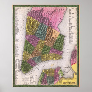 Antieke gedetailleerde New York kaartposter 1854 Poster