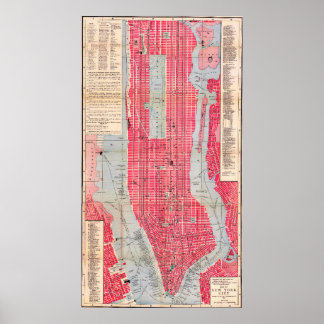Antieke gedetailleerde New York kaartposter 1893 Poster