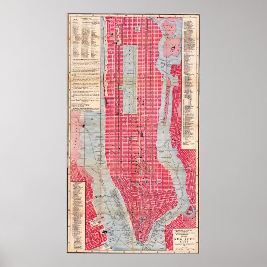 Antieke gedetailleerde New York kaartposter 1893 Poster (Voorkant)