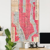 Antieke gedetailleerde New York kaartposter 1893 Poster (Thuiskantoor)