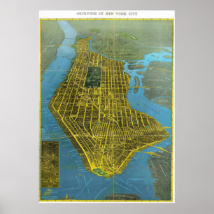 Antieke gedetailleerde New York kaartposter 1934 Poster