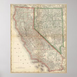 Antieke gedetailleerde poster van Californië en Ne