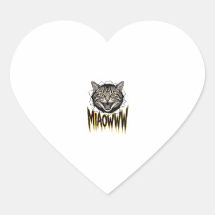 Antieke Gegraveerde Boze Kat MIAOWWW Vectorontwerp Hart Sticker