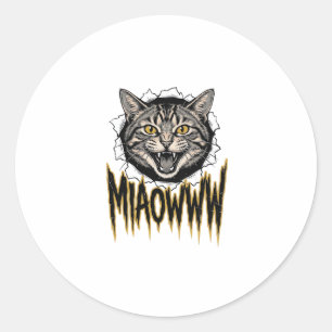 Antieke Gegraveerde Boze Kat MIAOWWW Vectorontwerp Ronde Sticker