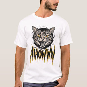 Antieke Gegraveerde Boze Kat MIAOWWW Vectorontwerp T-shirt