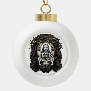 Antieke Gegraveerde Gekroonde Heilige Gezicht Vect Keramische Bal Ornament
