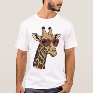 Antieke gegraveerde giraffe hart zonnebril ontwerp t-shirt