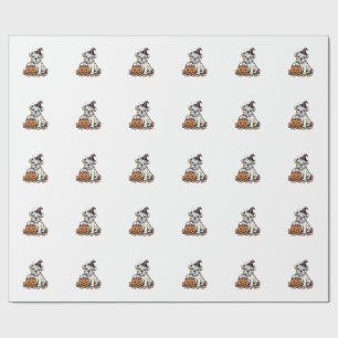 Antieke Gegraveerde Halloween Bulldog Pompoen Ontw Cadeaupapier