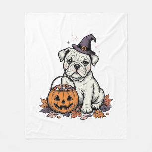 Antieke Gegraveerde Halloween Bulldog Pompoen Ontw Fleece Deken