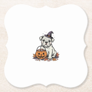 Antieke Gegraveerde Halloween Bulldog Pompoen Ontw Kartonnen Onderzetters