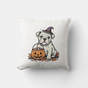 Antieke Gegraveerde Halloween Bulldog Pompoen Ontw Kussen