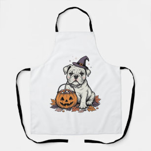 Antieke gegraveerde Halloween Bulldog Pompoen Ontw Schort