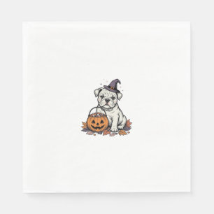 Antieke Gegraveerde Halloween Bulldog Pompoen Ontw Servet