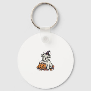 Antieke Gegraveerde Halloween Bulldog Pompoen Ontw Sleutelhanger